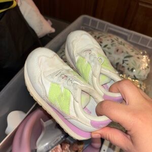 New Balance Kids White and Neon Green Sneakers